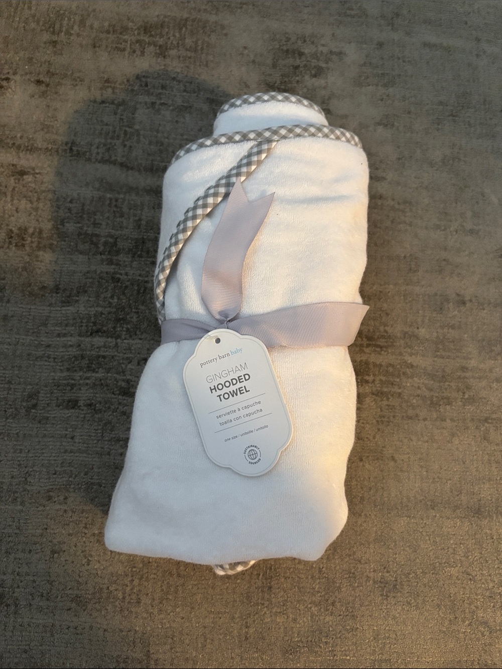 Pottery Barn Gingham Hooded Towel - White with Gray Trim